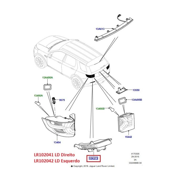 Lanterna de Neblina - Lado Direito - Land Rover Discovery Sport 2015 > - LR102041 - Marca Eurospare